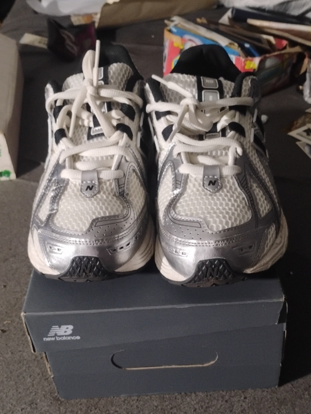 New Balance Kids White and Silver Athletic Sneakers